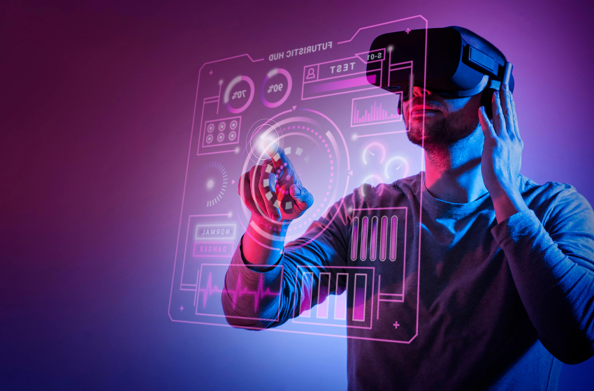 homem usando um aparelho de realidade virtual e aumentada