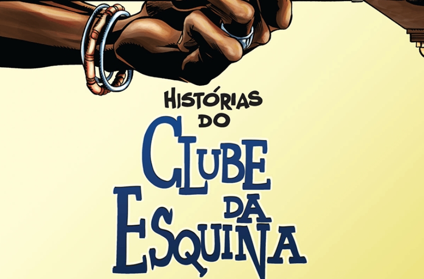 mão de um homem com pulseiras e anéis com o escrito "histórias do clube da esquina"