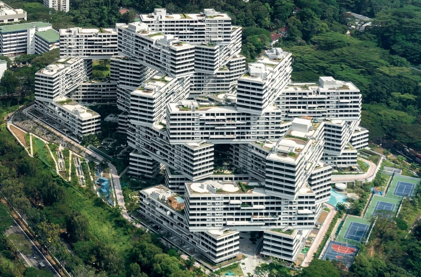 vista aérea do edifício the interlace localizado em singapura